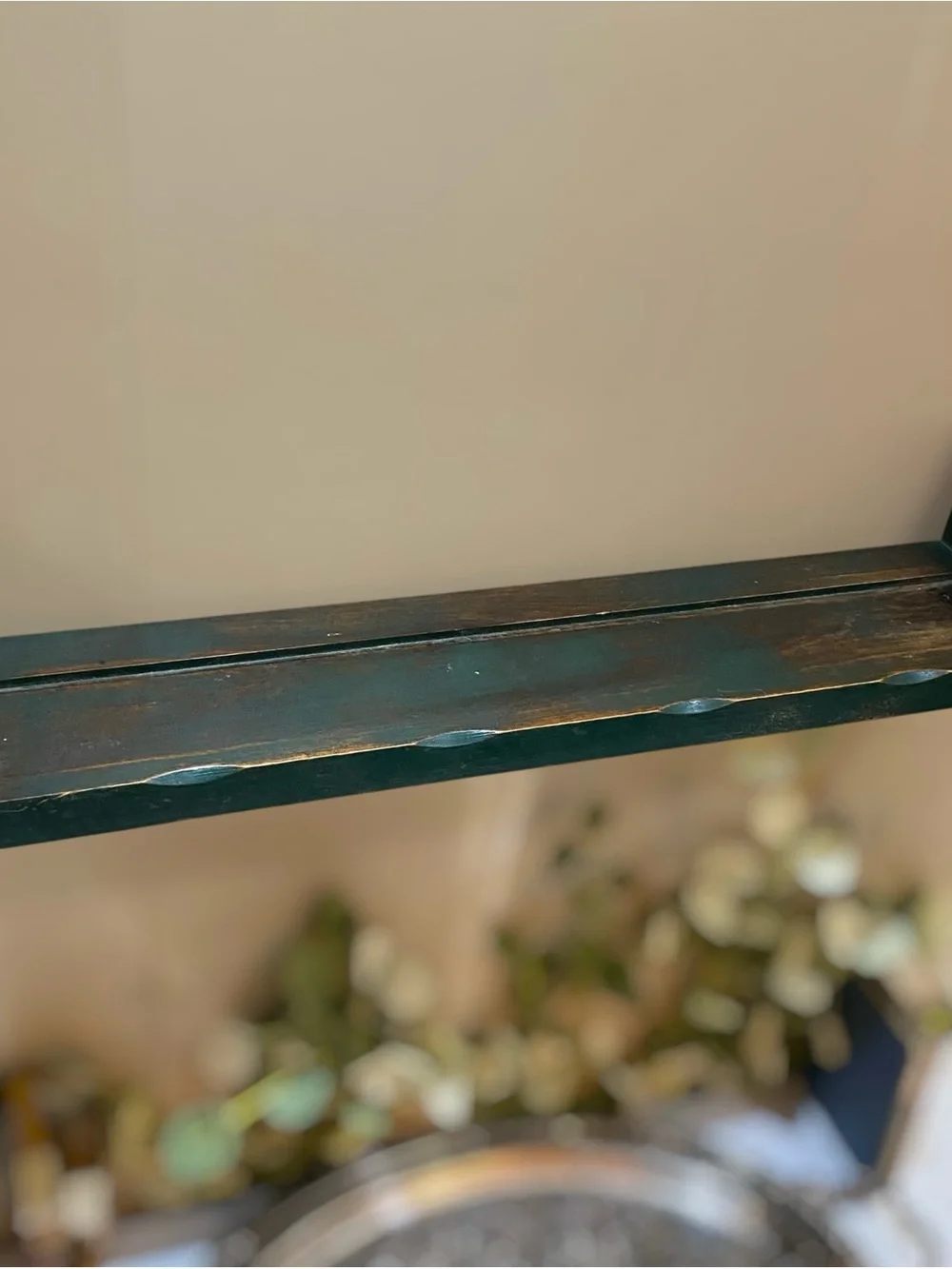 Vintage Wall Shelf w Plate Grove Green Distressed Wood Display Farmhouse Country
